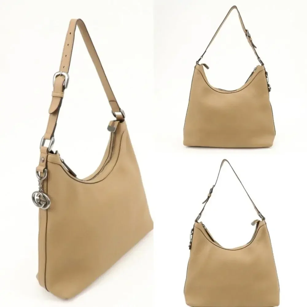 💎✨Authentic✨💎GUCCI Interlocking G Leather Shoulder Bag Beige